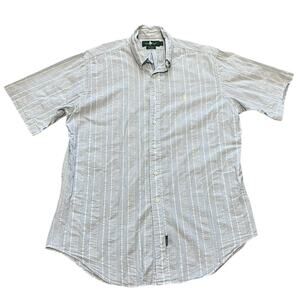 Hunt Club Men's L Blue Seersucker Vertical Stripe Button Down Shirt Short Sleeve